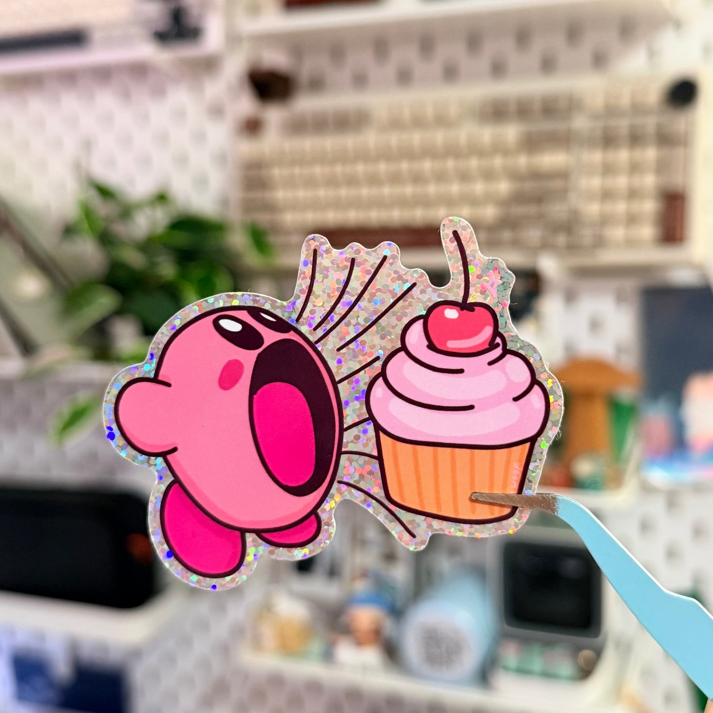 Kirby Cupcake Glitter Sticker