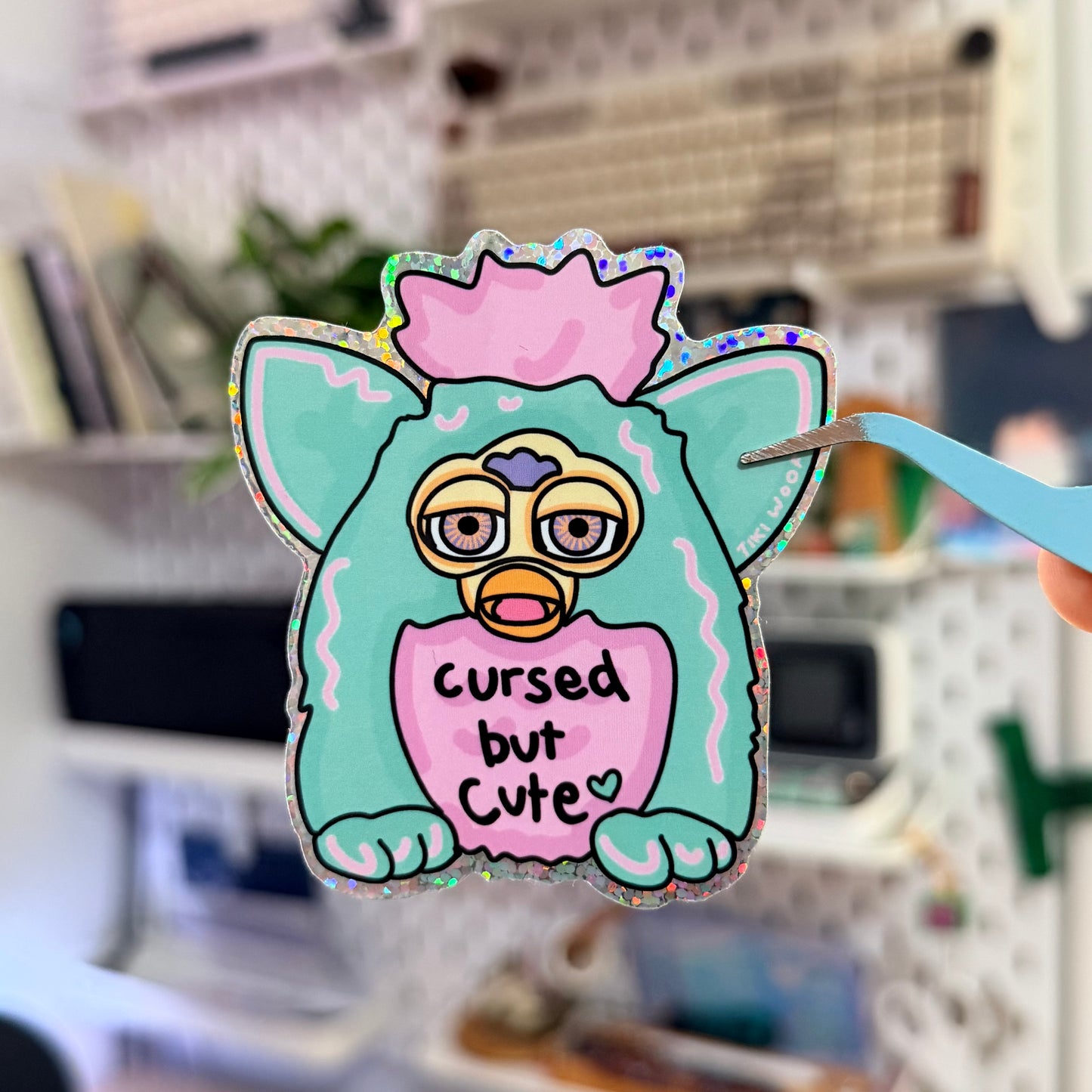 Cursed but Cute Glitter Sticker