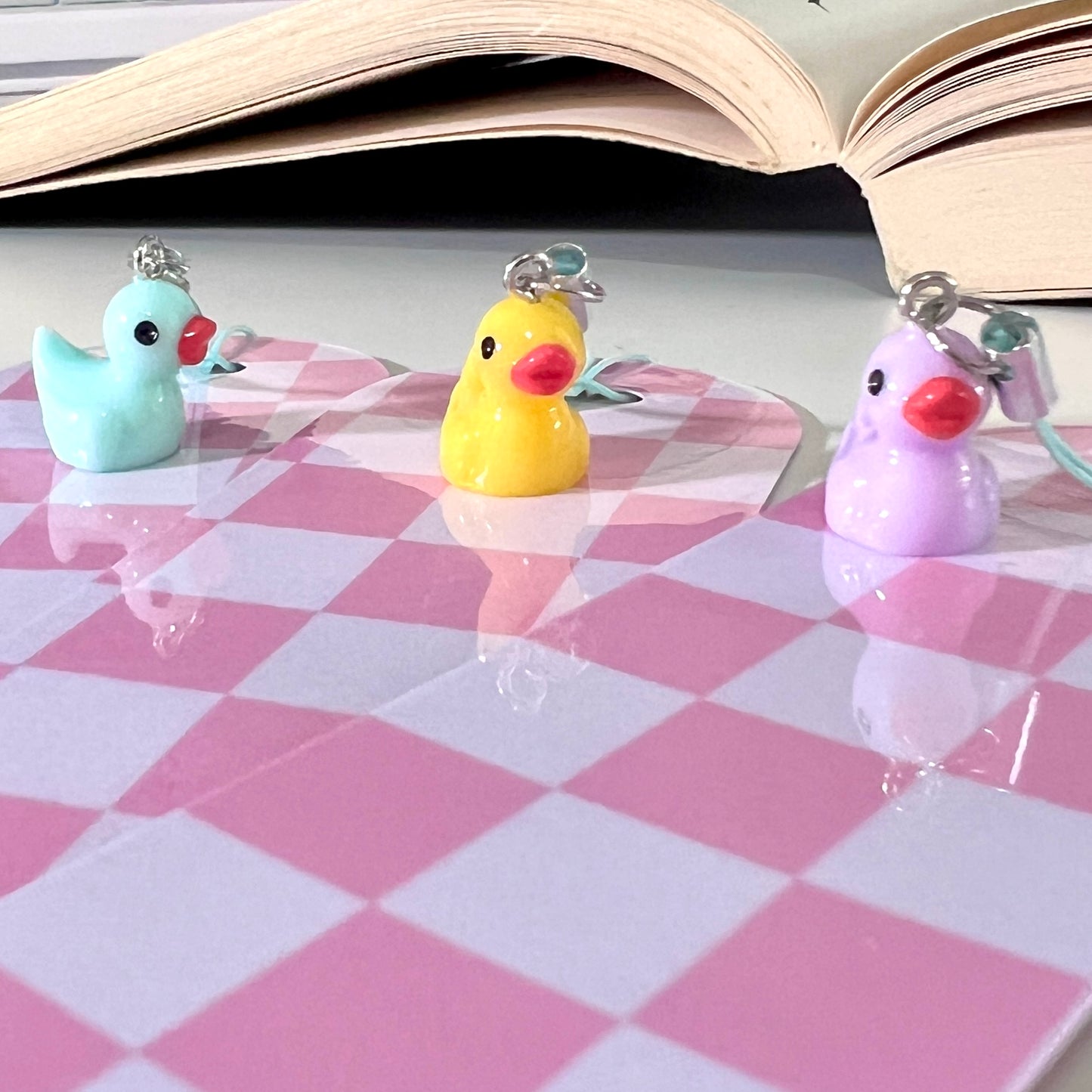 Charm Bookmark Pink Checkered Ducky