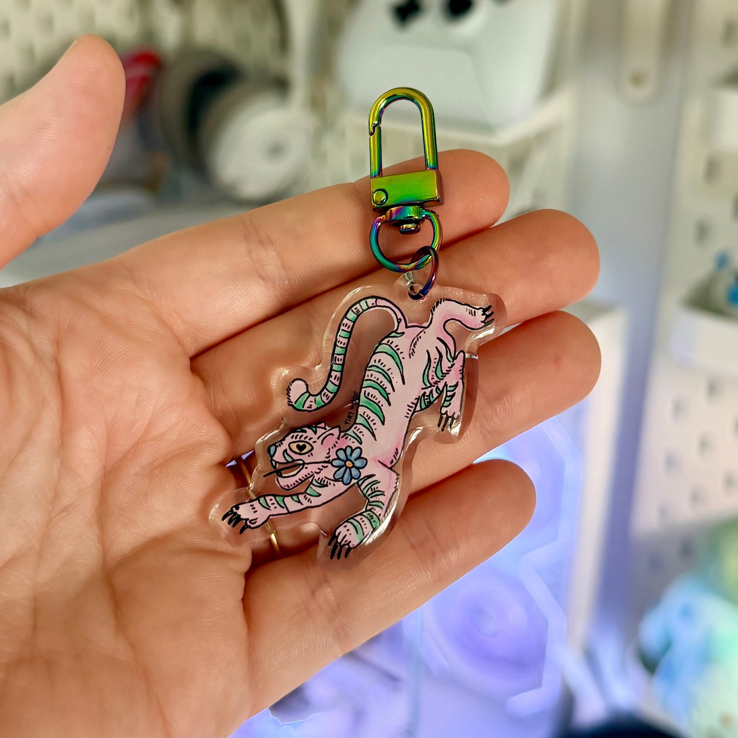 Flower Tiger Acrylic Keychain