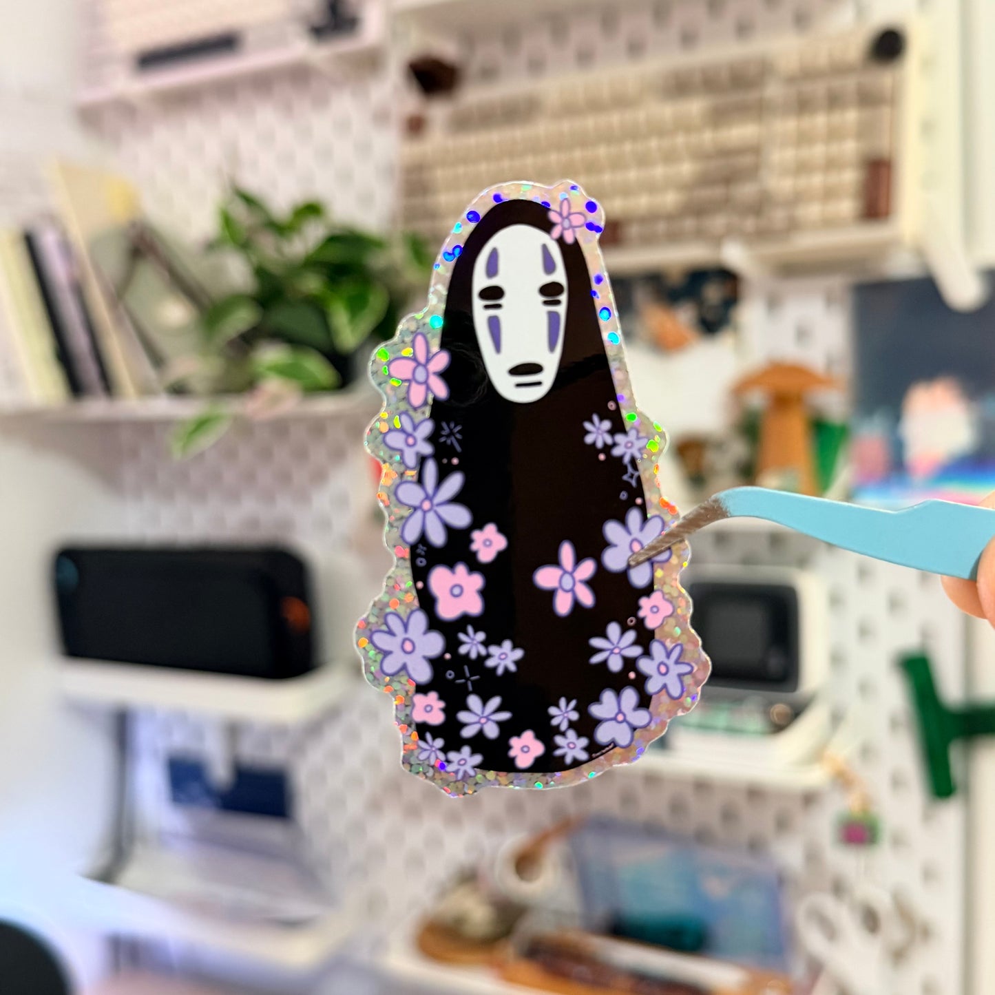 No Face Flowers Glitter Sticker