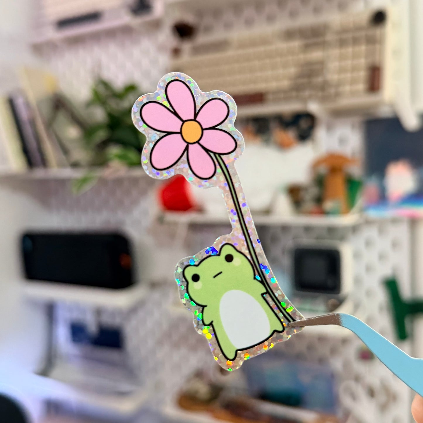 Frog Flower Glitter Sticker