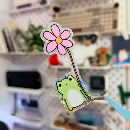 Frog Flower Glitter Sticker