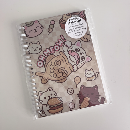A5 reusable sticker collection book with spiral binding and 50 glossy release sheets for storing and reusing stickers.
